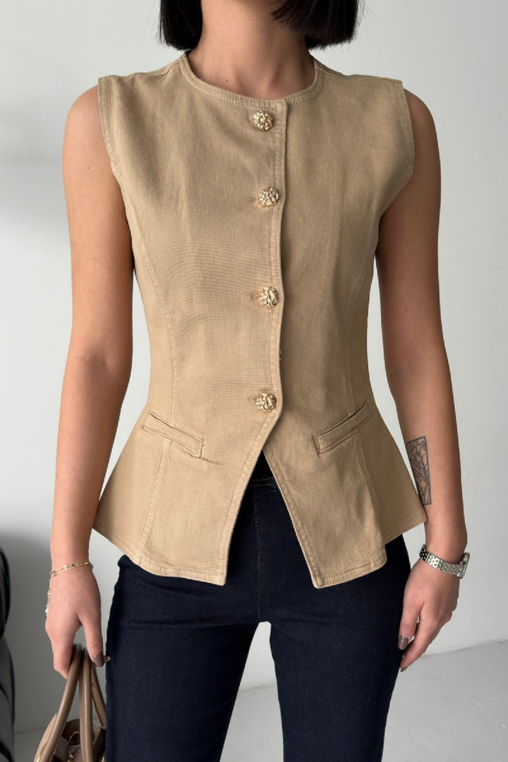 XLJ Denim Vest with Slit Front - Târgovişte