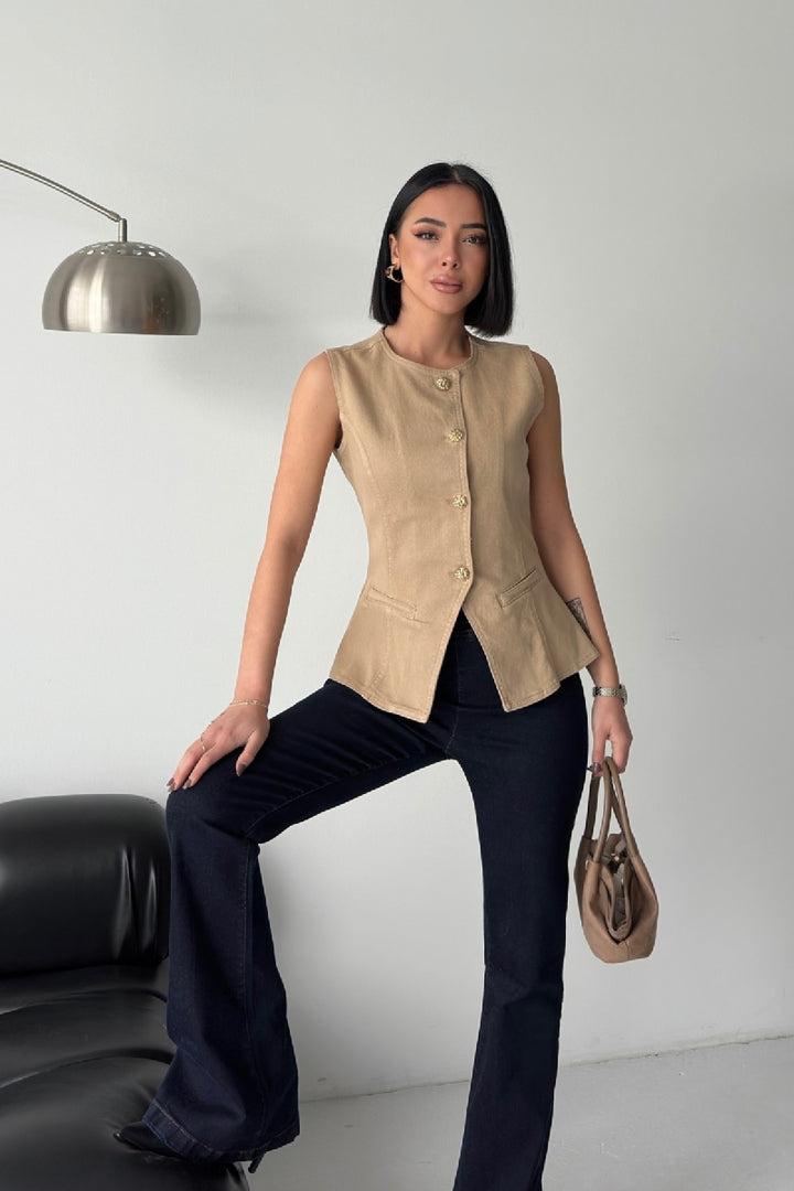 XLJ Denim Vest with Slit Front - Târgovişte