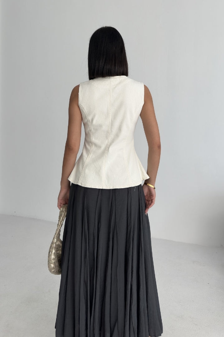 XLJ  Denim Vest with Slit Front - Cumberland