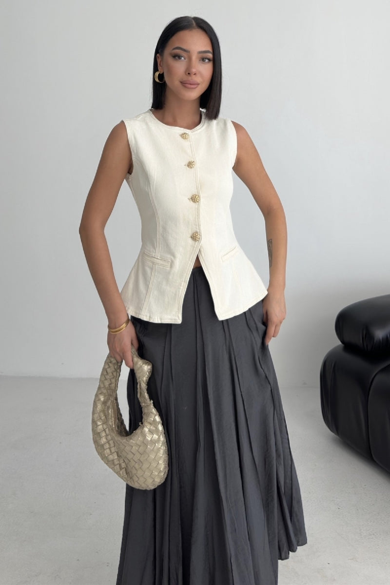 XLJ  Denim Vest with Slit Front - Cumberland