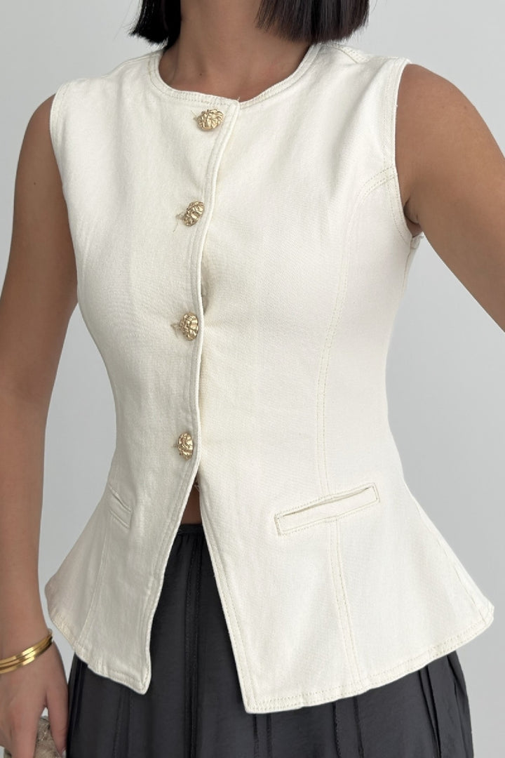 XLJ  Denim Vest with Slit Front - Cumberland