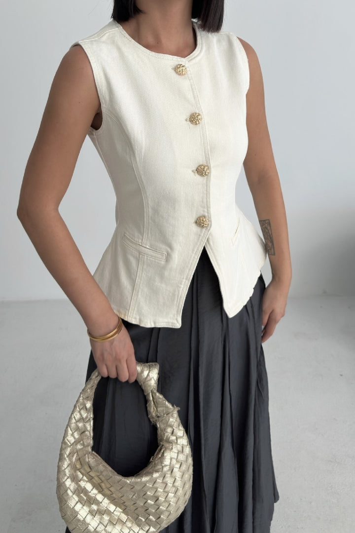 XLJ  Denim Vest with Slit Front - Cumberland