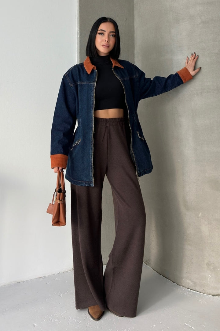 XLJ Velvet Piece Detailed Zippered Denim Jacket - Sioux City