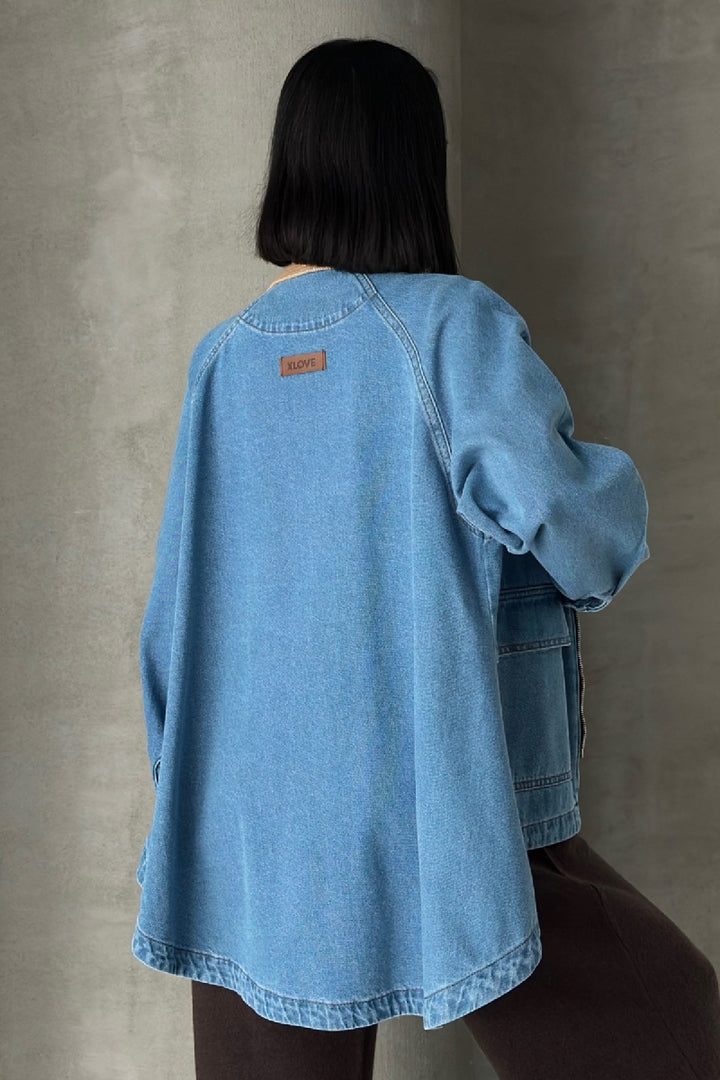 XLJ Velvet Collar Long Back Denim Jacket - Bundaberg