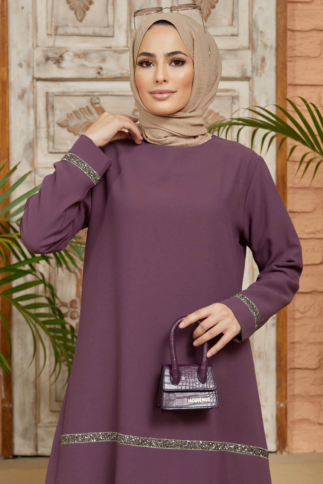 ZRF طقم تونيك نسائي مزين بالأحجار - أرجواني - ميرهورود