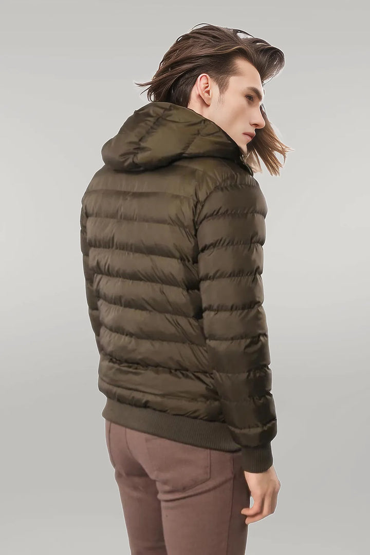 WSS Khaki Fur Hooded Men's Puffer Coat  - Singen