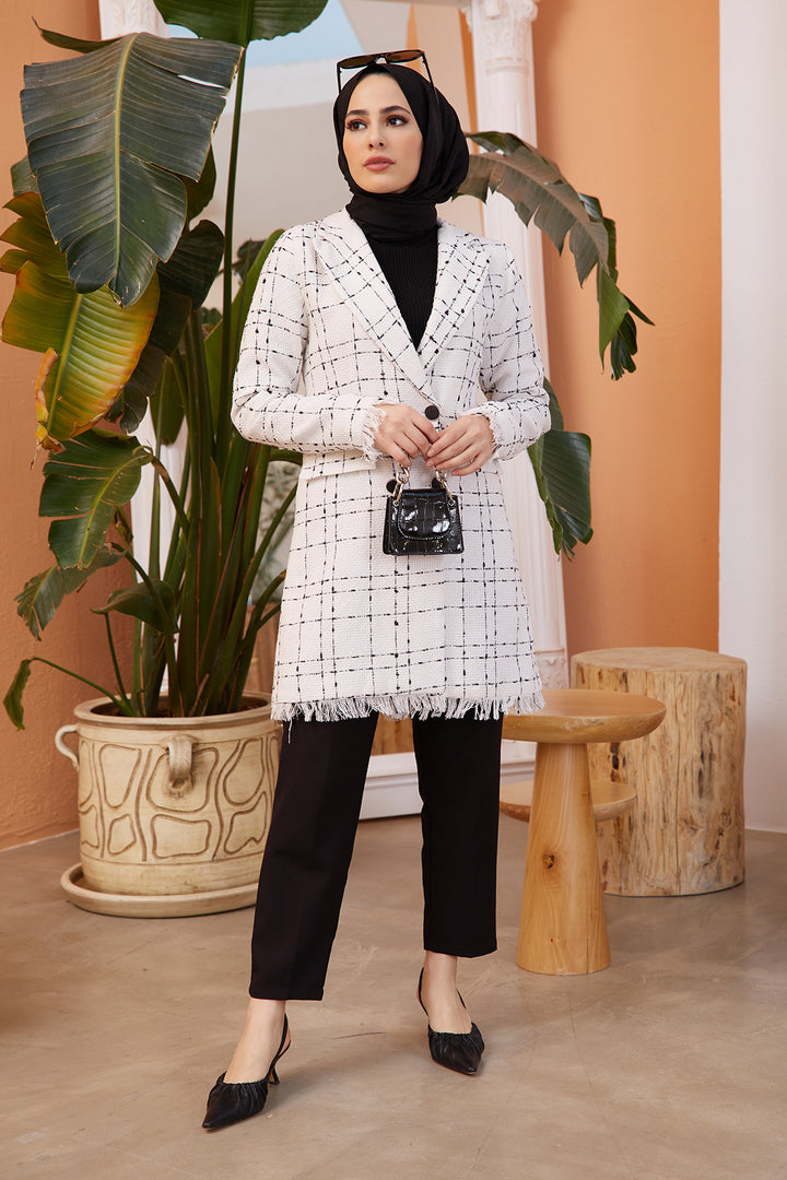 ZRF Women Chanel Tweed Fringed Blazer Jacket - Ecru - Lombard