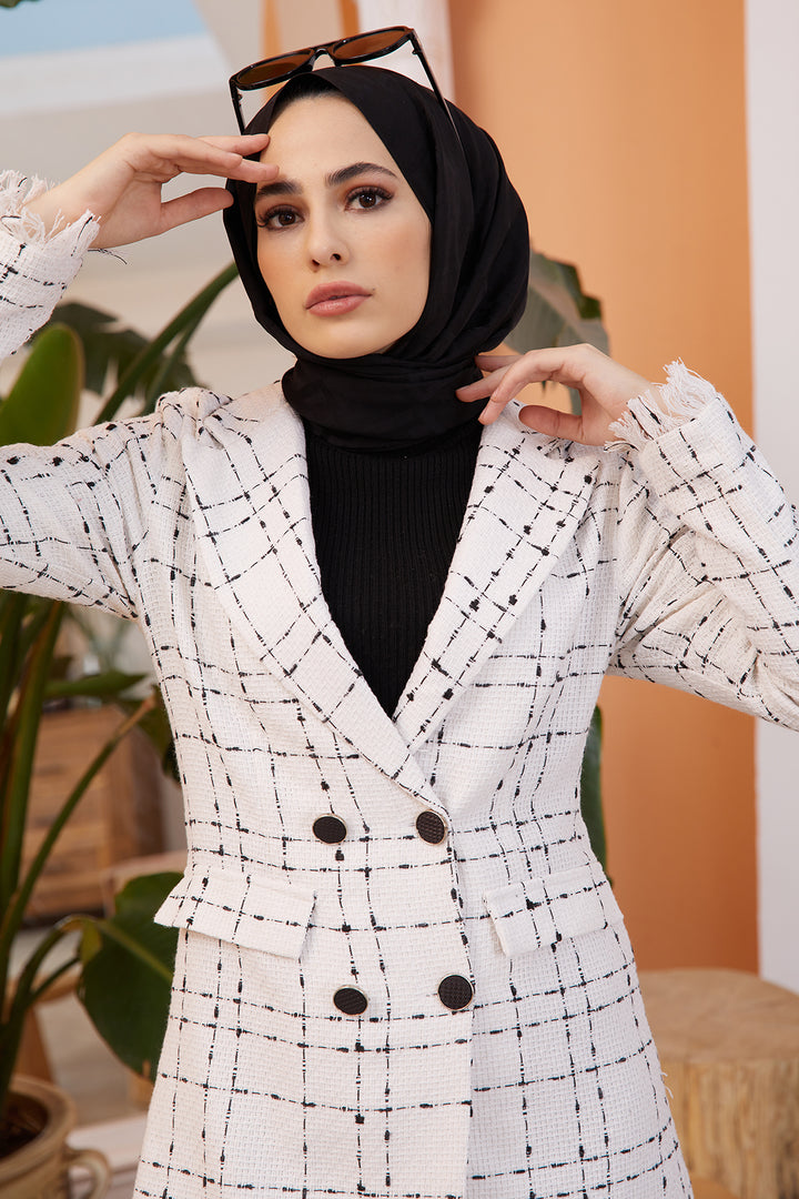 ZRF Women Chanel Tweed Fringed Blazer Jacket - Ecru - Lombard