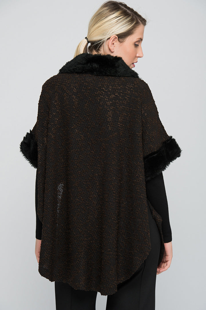 SNS Sense Coffee Black Collar and Cuff Fur-Lined Buttoned Front Coat - Manchester