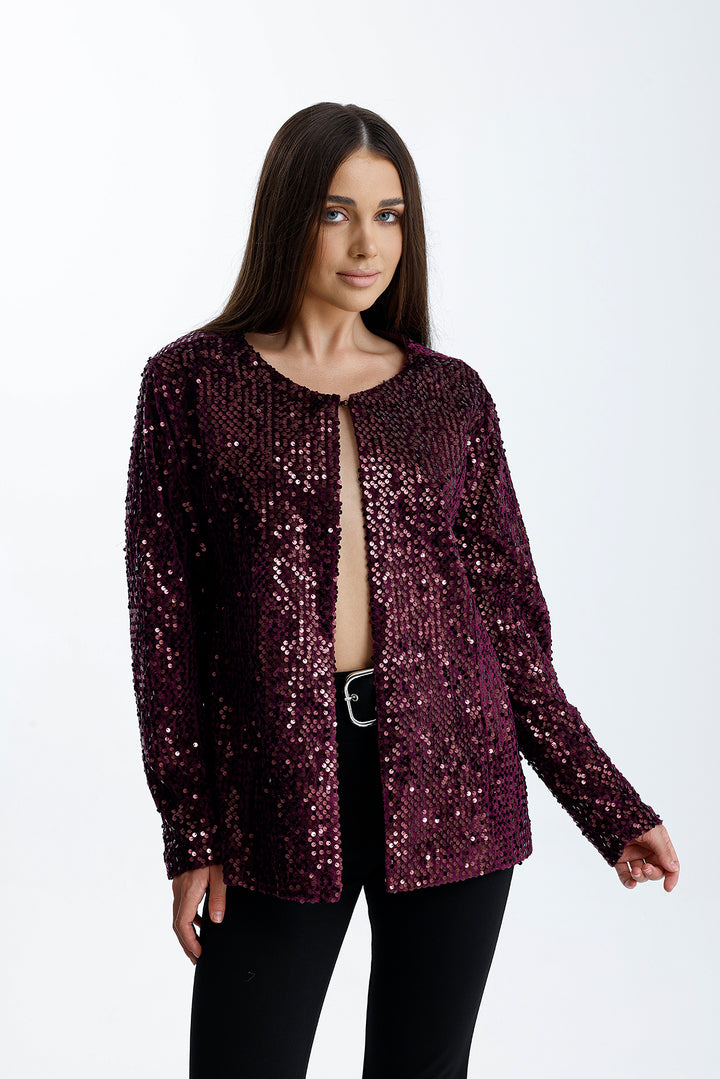 SNS Sequin Embroidered Evening Jacket on Burgundy Velvet Lined Seasonal Velvet. - Kaiserslautern