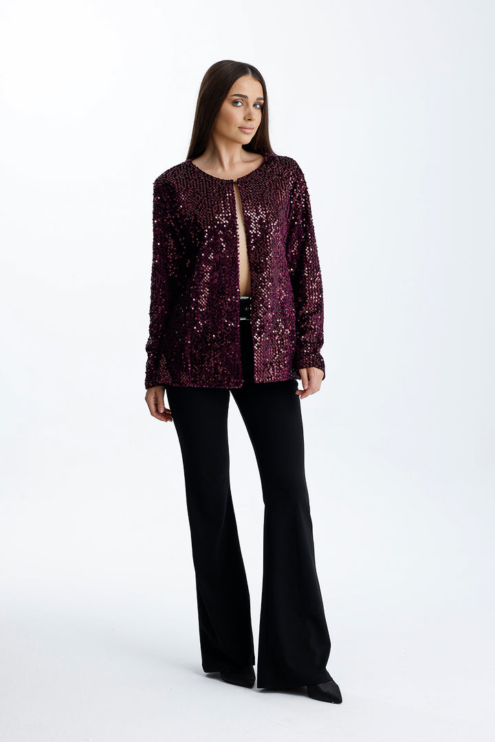 SNS Sequin Embroidered Evening Jacket on Burgundy Velvet Lined Seasonal Velvet. - Kaiserslautern