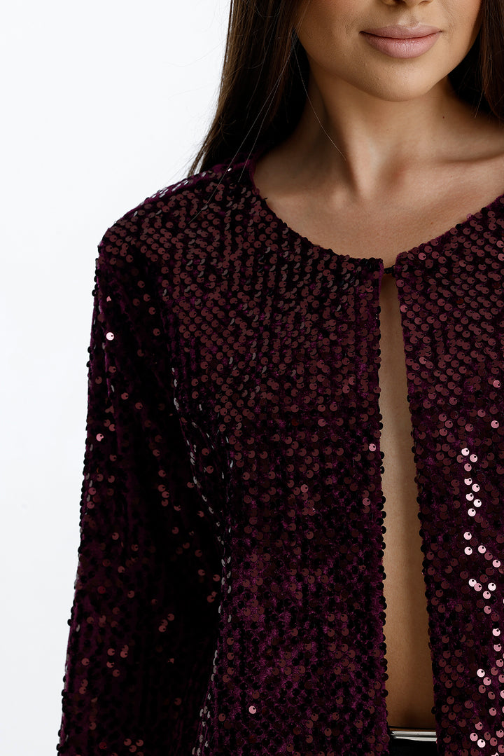 SNS Sequin Embroidered Evening Jacket on Burgundy Velvet Lined Seasonal Velvet. - Kaiserslautern