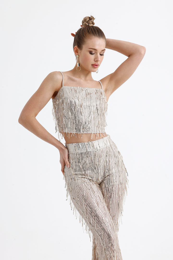 SNS Sense Beige Starry Money Tassel Evening Dress Bustier - Worthing