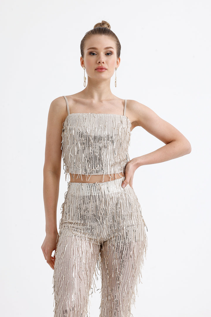 SNS Sense Beige Starry Money Tassel Evening Dress Bustier - Worthing