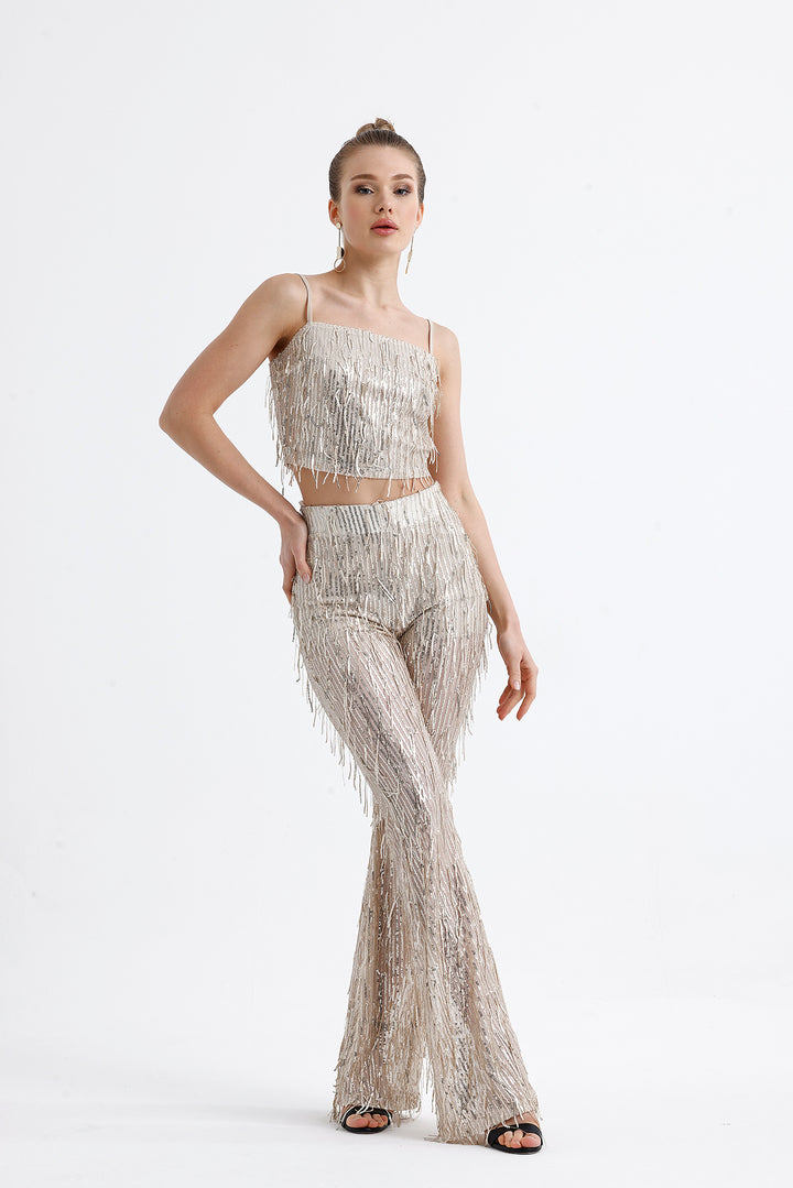 SNS Sense Beige Starry Money Tassel Evening Dress Bustier - Worthing