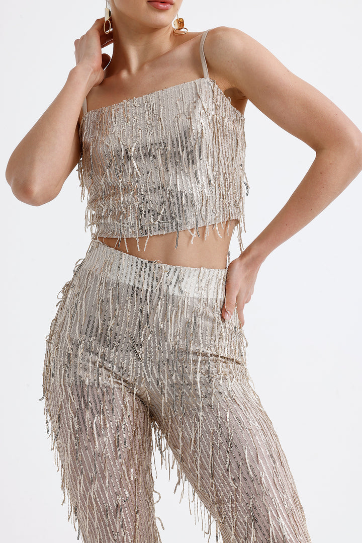 SNS Sense Beige Starry Money Tassel Evening Dress Bustier - Worthing