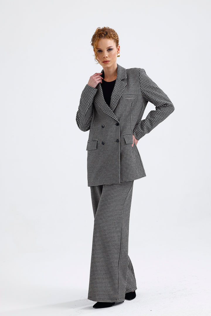 SNS Sense Kaz Ayağı Patterned Lined Patterned Suit Jacket and Trousers - Zongolica