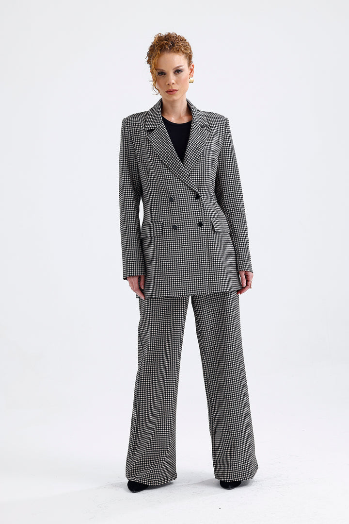 SNS Sense Kaz Ayağı Patterned Lined Patterned Suit Jacket and Trousers - Zongolica