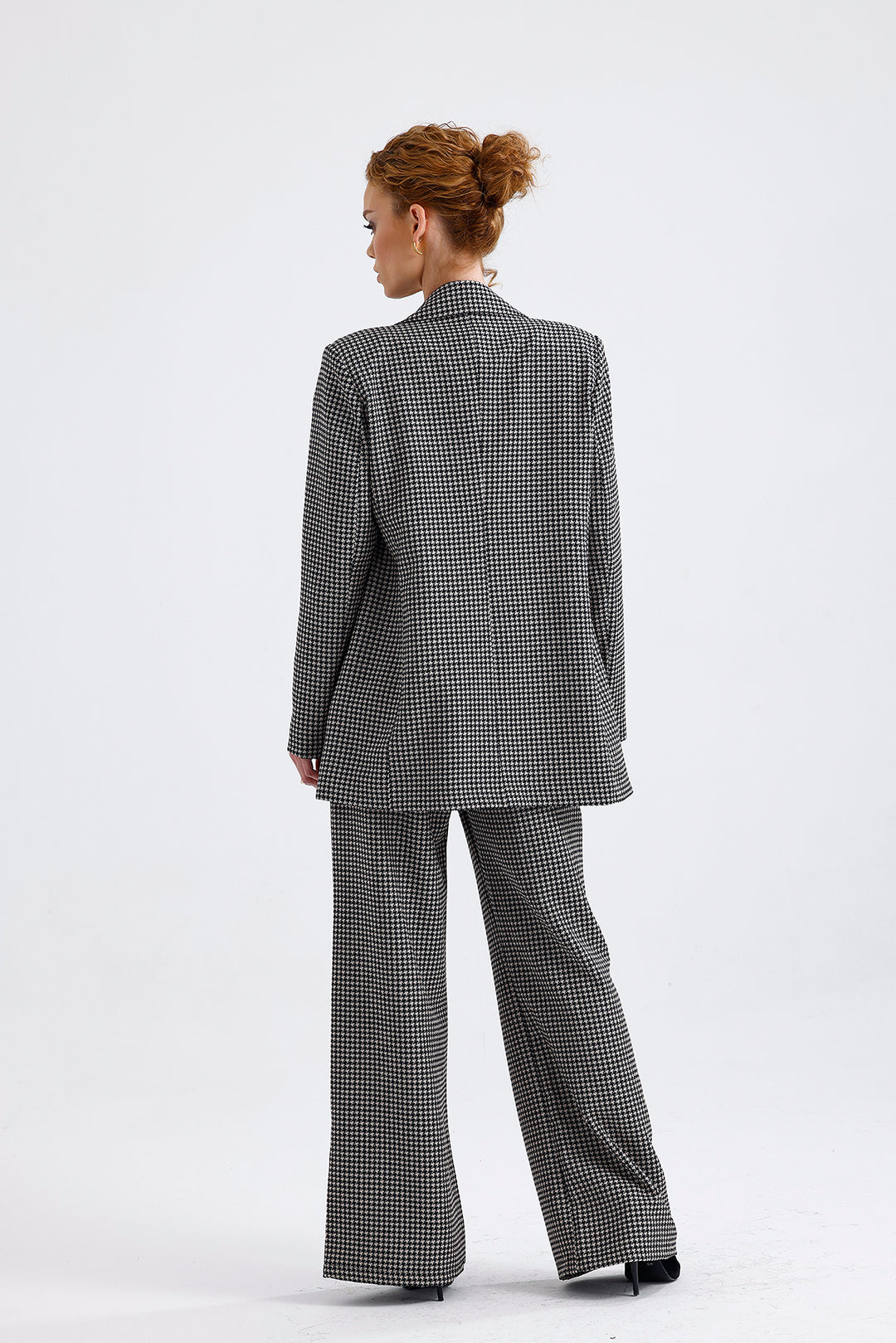 SNS Sense Kaz Ayağı Desenli Astarlı Desenli Takım Elbise Ceket Ve Pantolon  - Amora