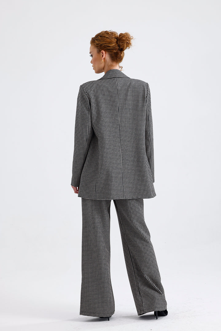 SNS Sense Kaz Ayağı Desenli Astarlı Desenli Takım Elbise Ceket Ve Pantolon  - Amora