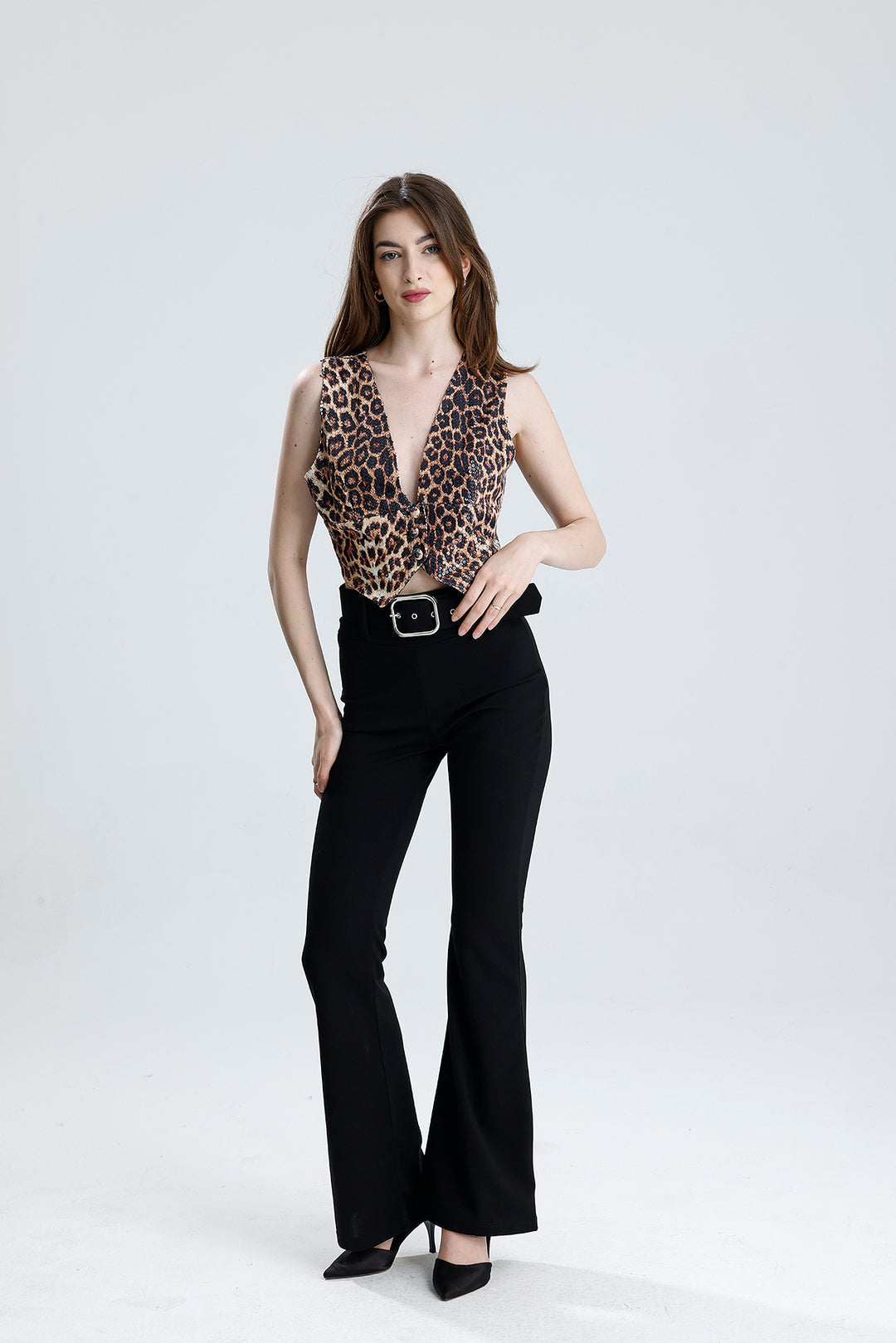 SNS Sense RED LEOPARD Lined Fabric Coated Sequin Evening Vest - Loughborough