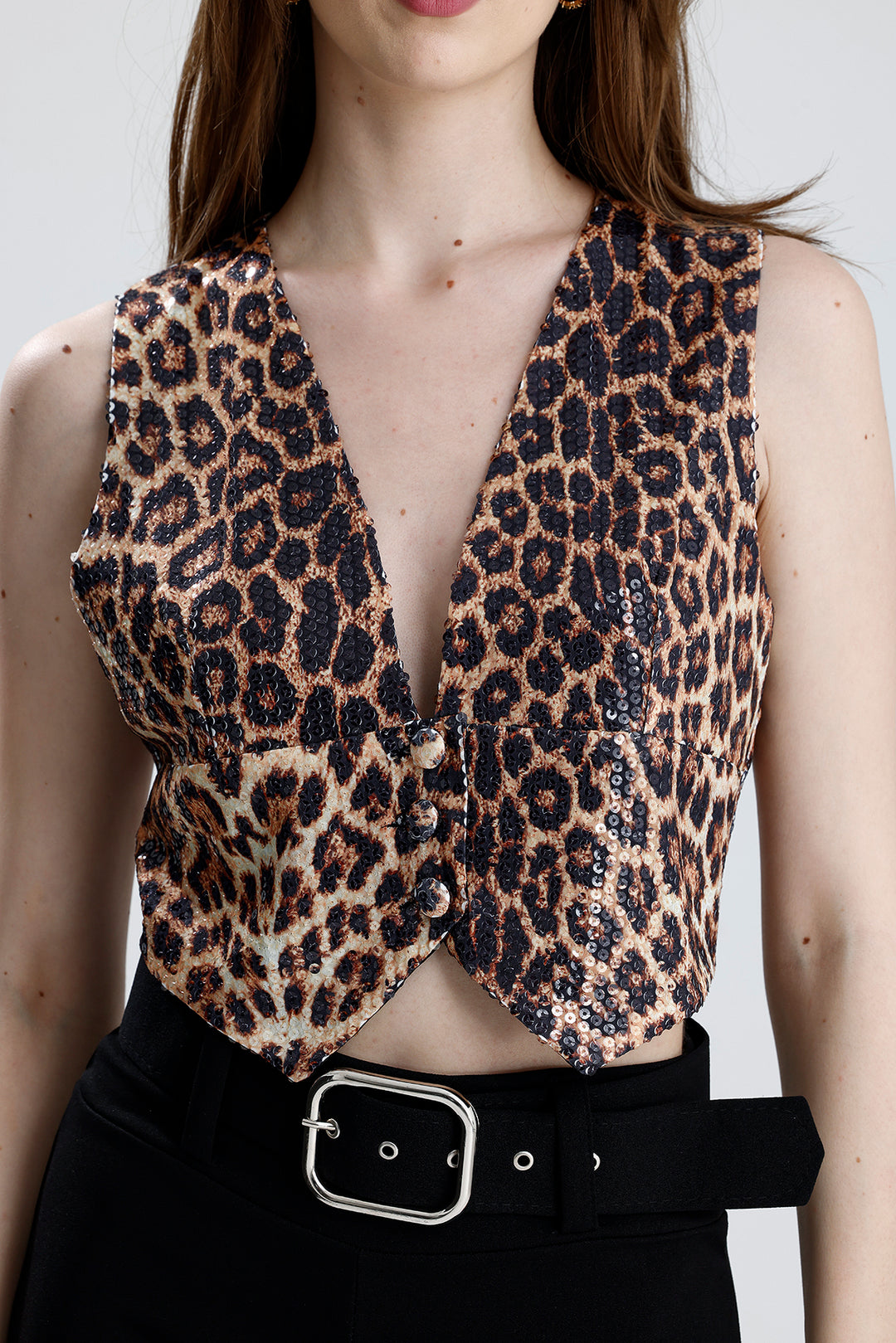 SNS Sense RED LEOPARD Lined Fabric Coated Sequin Evening Vest - Loughborough