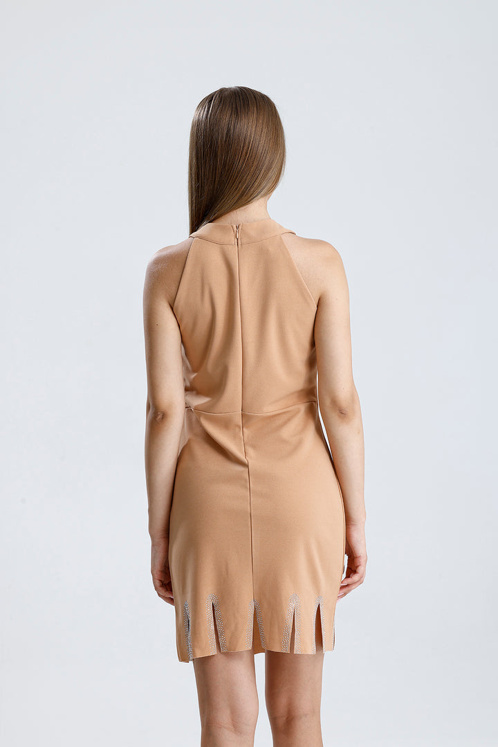 SNS Sense Biscuit Lined Cut Detailed Stone-Embroidered Mini Dress - Sparkling Minimalism - Merritt Island