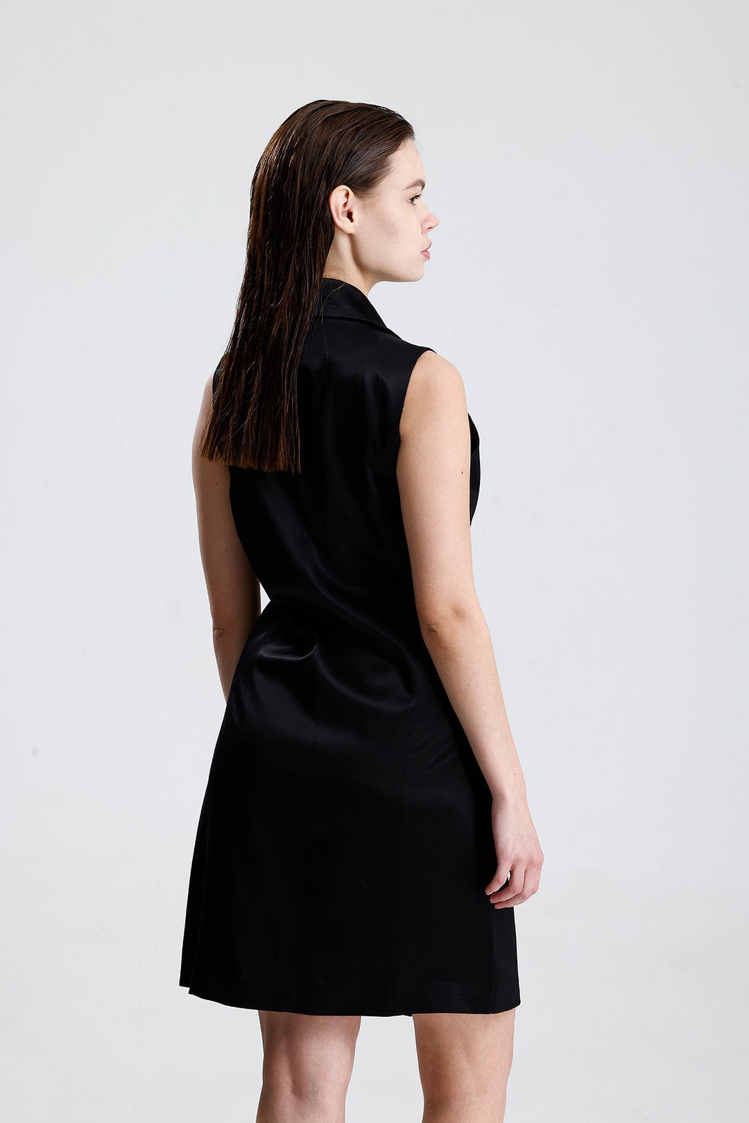 SNS Sense Siyah İçi Astarlı Kolsuz Saten  Ceket Elbise  - Battipaglia