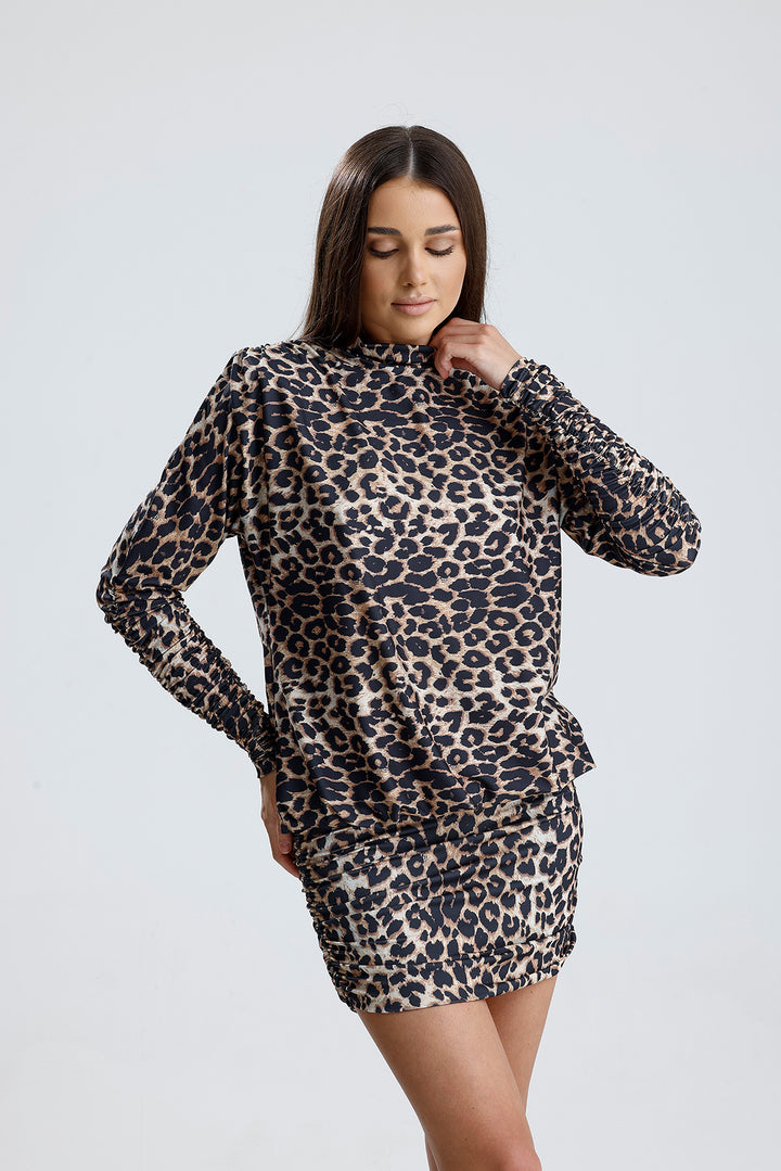 SNS Sense Leopard Print Backless Ruched Sandy Evening Dress - Cookeville
