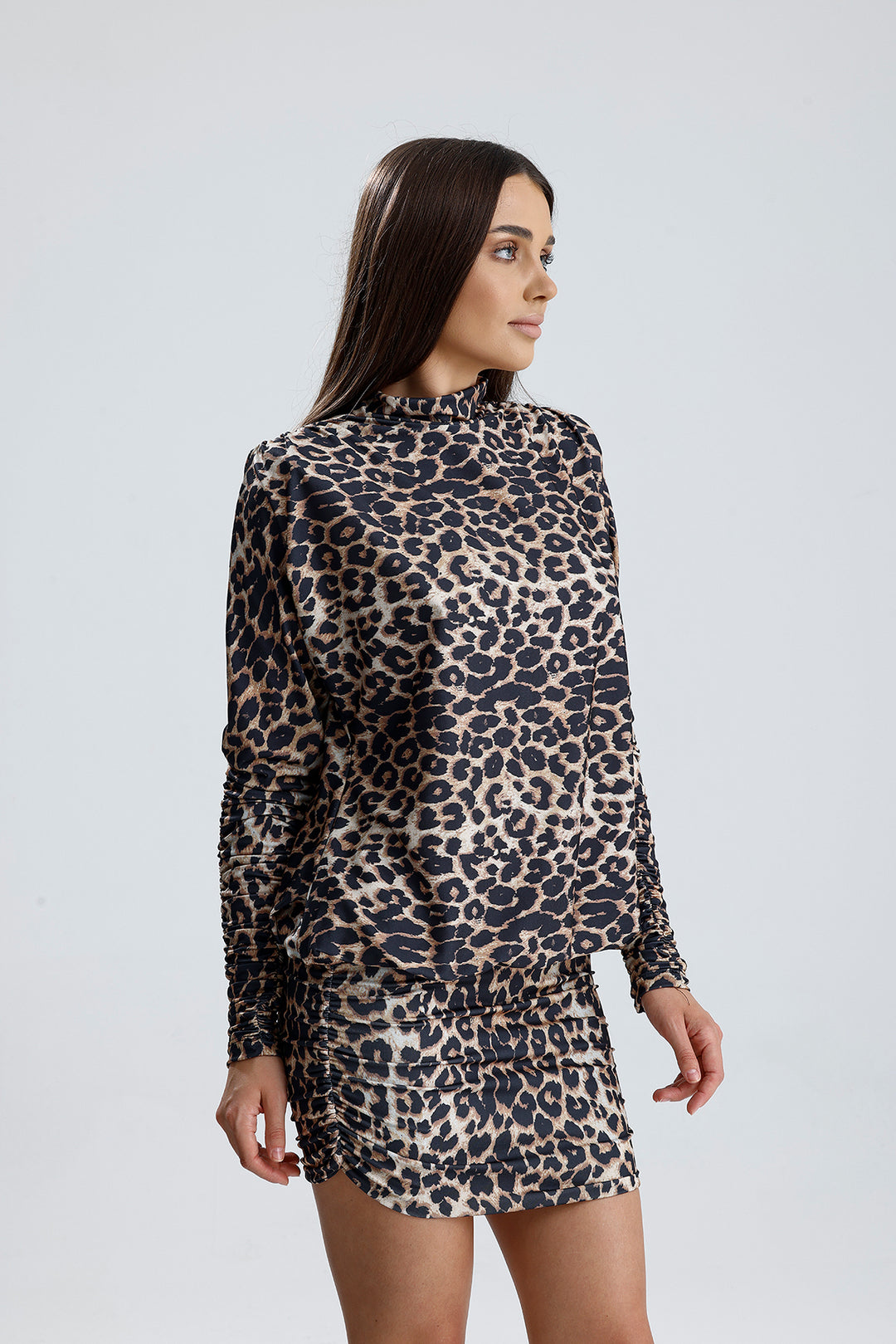 SNS Sense Leopard Print Backless Ruched Sandy Evening Dress - Cookeville