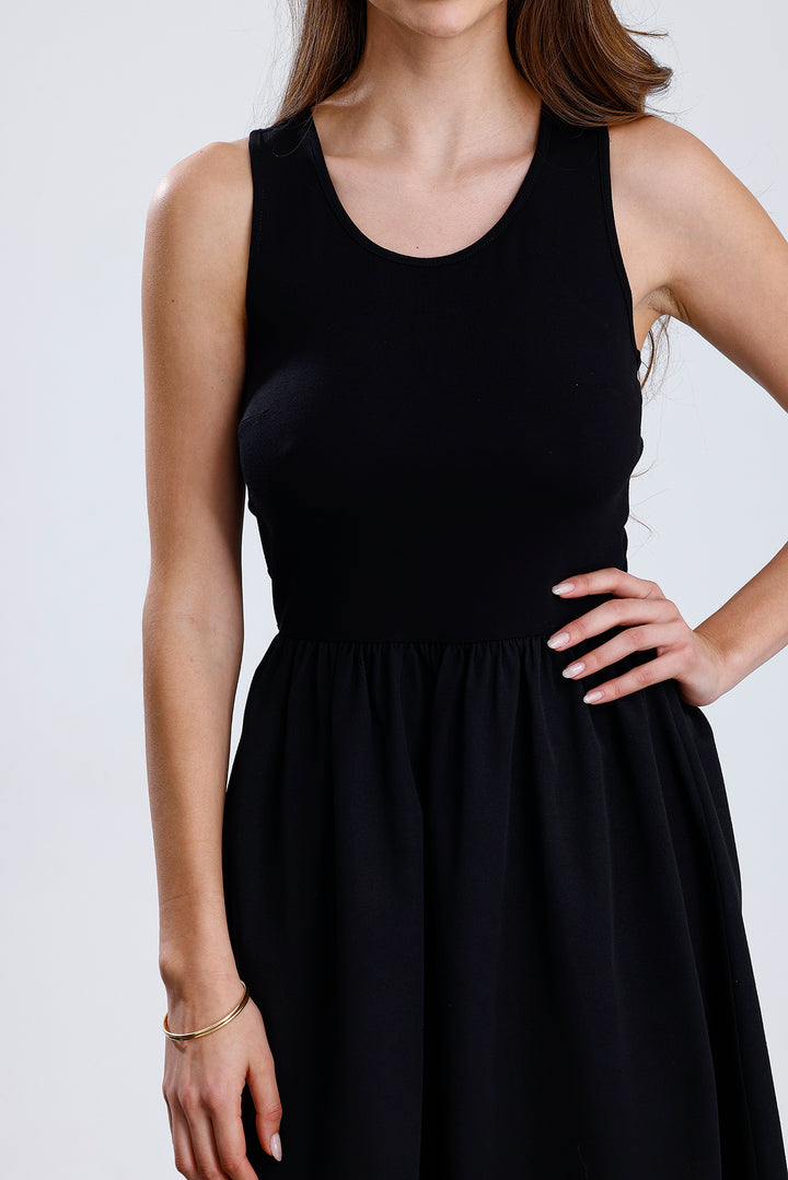 SNS Sense Black Top Lycra Viscose Bottom Polyviscose Elastic Waist Sleeveless Long Dress - Franklin