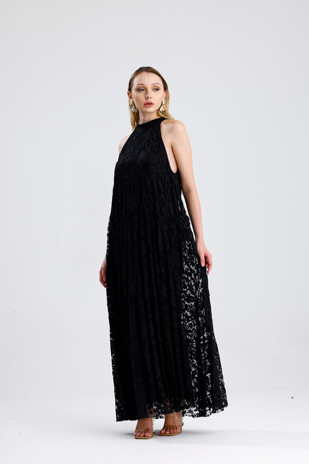 SNS Black Lined Lace Evening Long Dress - Marratxi