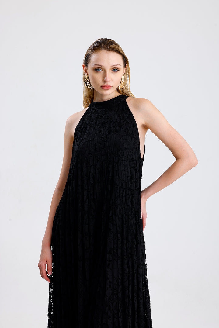 SNS Black Lined Lace Evening Long Dress - Marratxi