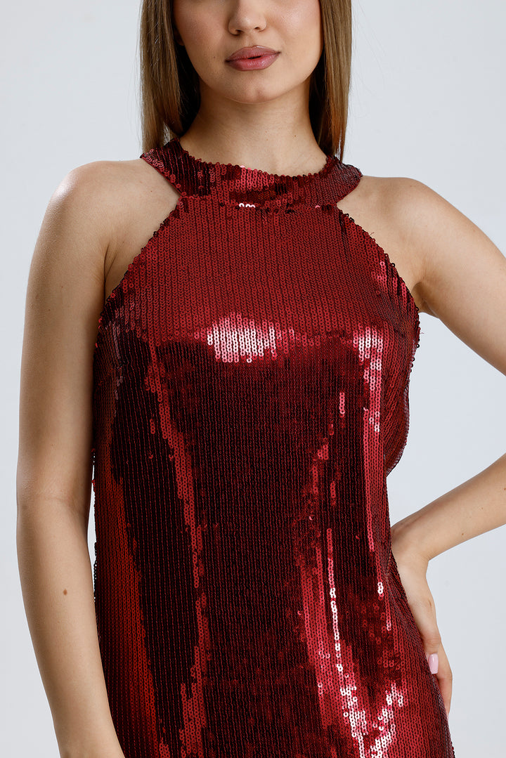 SNS Sense Bordeaux Tassel Sequin Dress - Star of Sparkling Nights - Iormughanlo