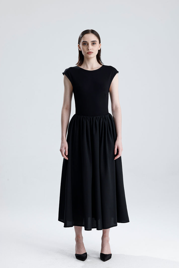 SNS Sense Black Lower Tricotton Upper Lycra Viscose Waist Elastic Sleeveless Dress - Richmond West