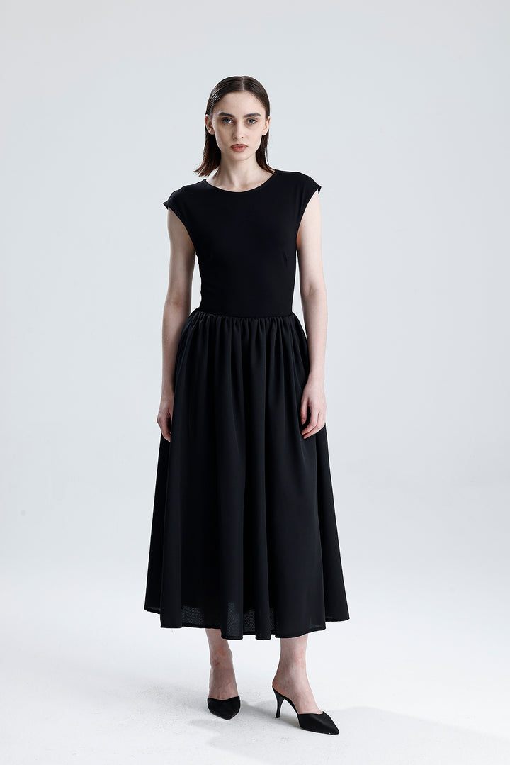 SNS Sense Black Lower Tricotton Upper Lycra Viscose Waist Elastic Sleeveless Dress - Richmond West