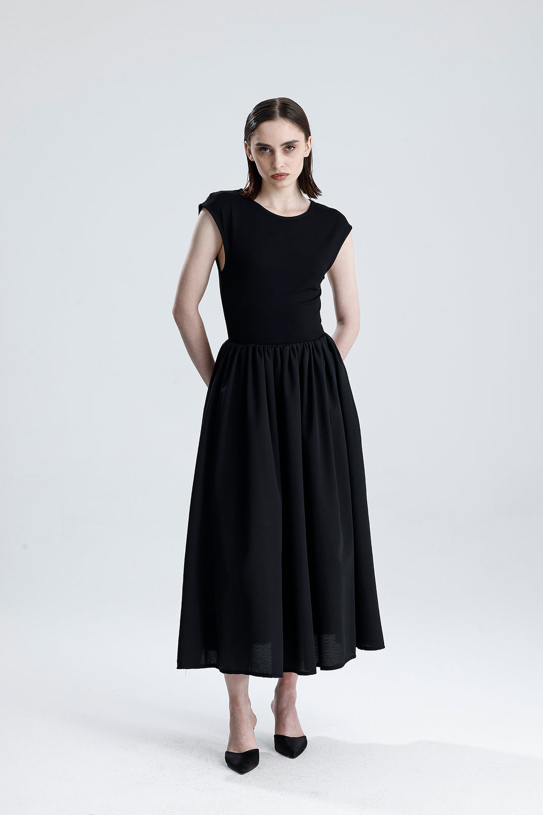 SNS Sense Black Lower Tricotton Upper Lycra Viscose Waist Elastic Sleeveless Dress - Richmond West