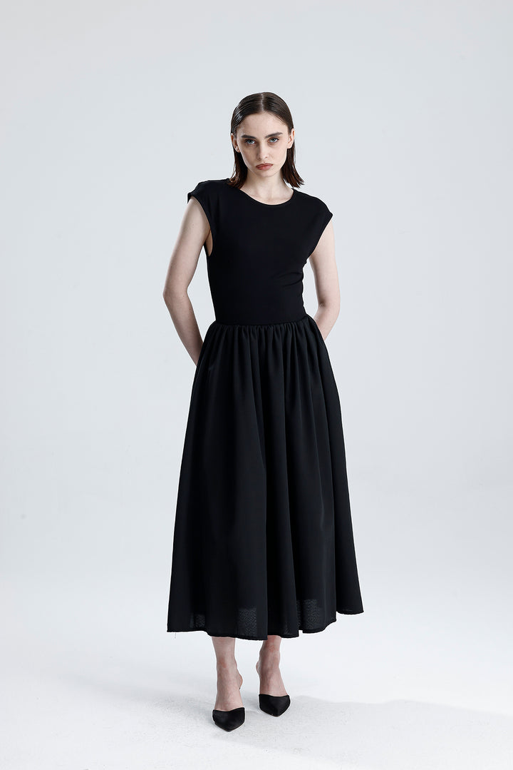 SNS Sense Black Lower Tricotton Upper Lycra Viscose Waist Elastic Sleeveless Dress - Richmond West