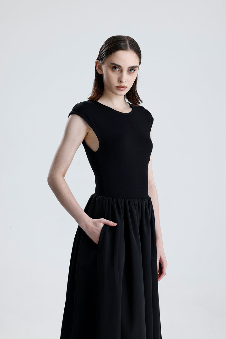 SNS Sense Black Lower Tricotton Upper Lycra Viscose Waist Elastic Sleeveless Dress - Richmond West