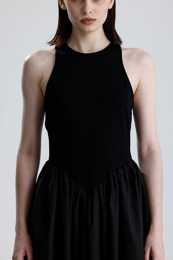 SNS Sense Black Bottom Woven Upper Type Viscose Sleeveless Dress - Vercelli