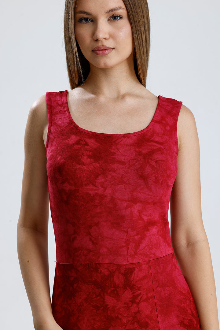 SNS Sense Bordeaux Batik Sleeveless Square Neck Knitted Viscose Dress - Narbonne