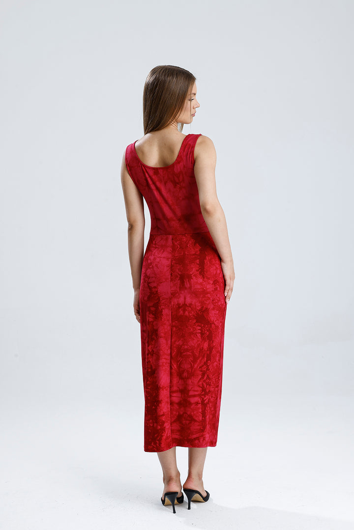 SNS Sense Bordeaux Batik Sleeveless Square Neck Knitted Viscose Dress - Narbonne