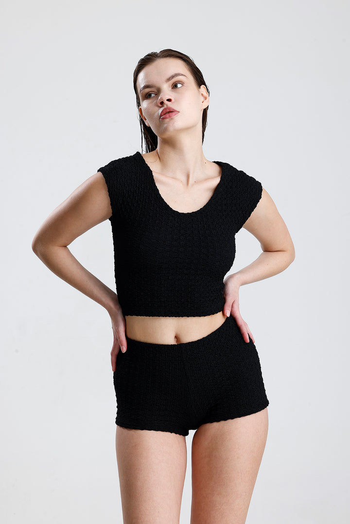 SNS Sense Siyah Bürümcük Kumaş Şort - Dráma