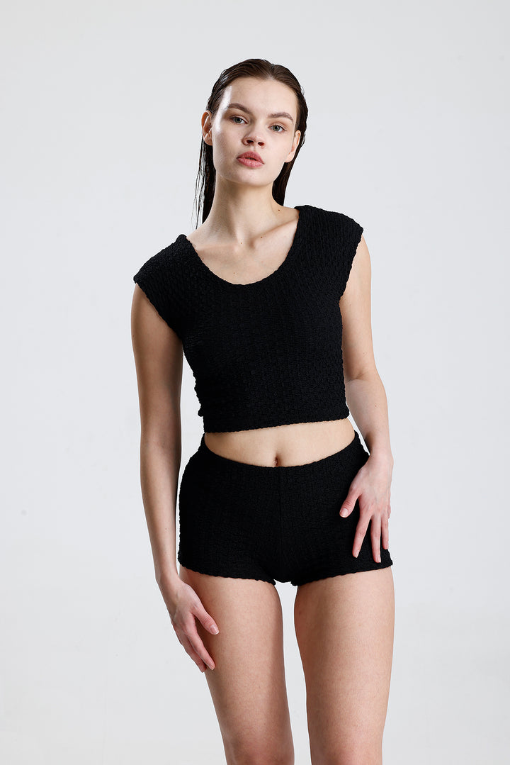 SNS Sense Siyah Bürümcük Kumaş Şort - Dráma