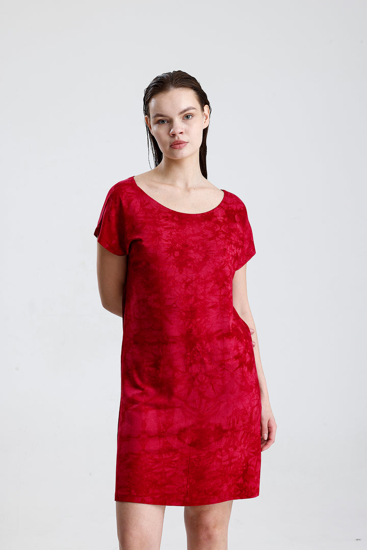 SNS Sense Bordo Batik Likralı Viskon Mini Viskon Elbise  - Caledon