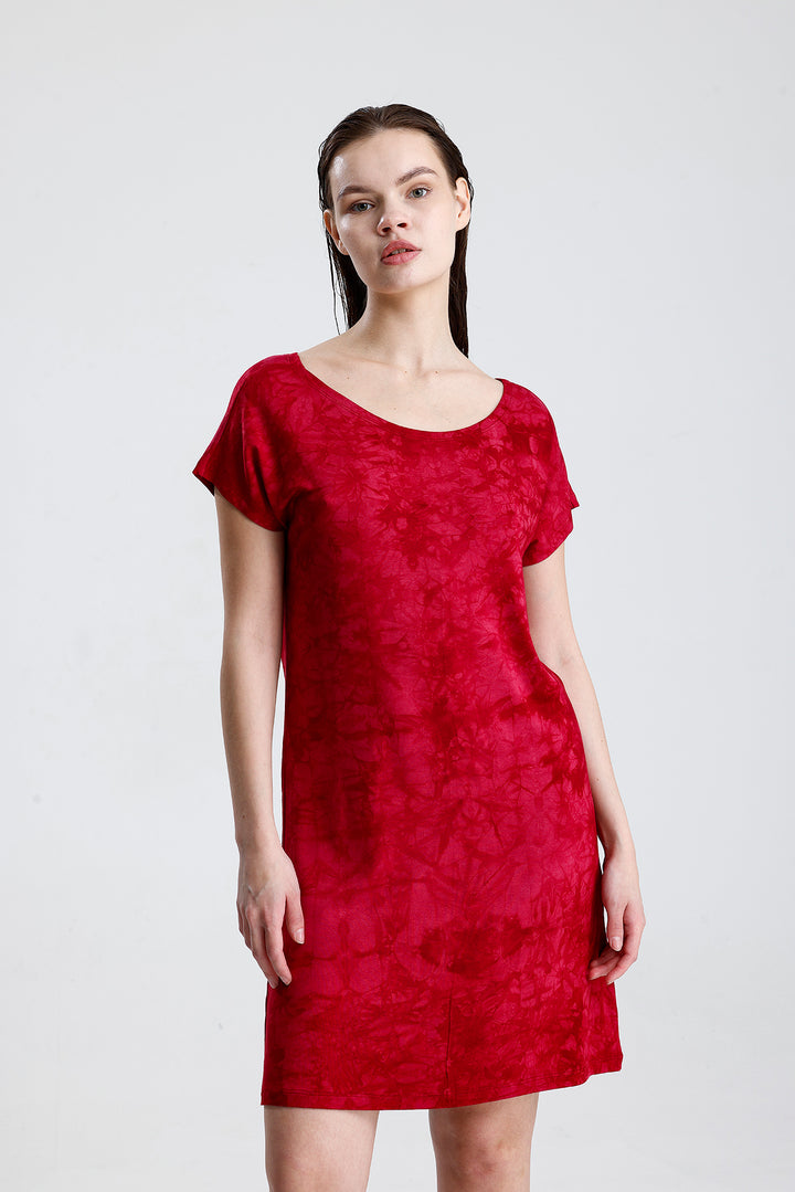 SNS Sense Bordo Batik Likralı Viskon Mini Viskon Elbise  - Caledon