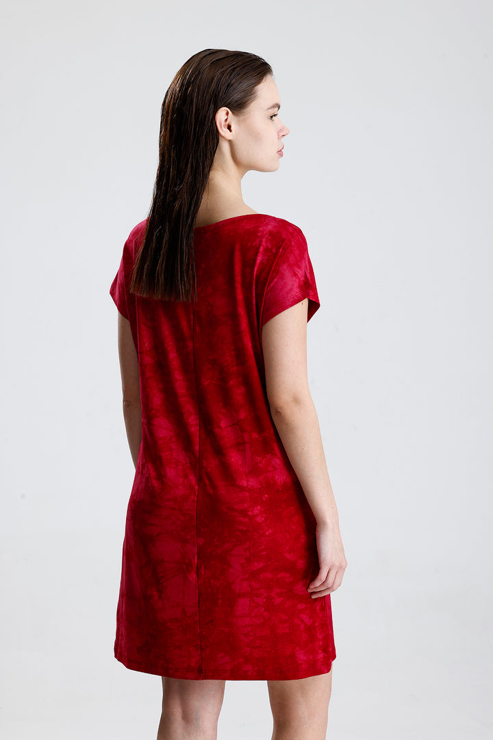 SNS Sense Bordo Batik Likralı Viskon Mini Viskon Elbise  - Caledon