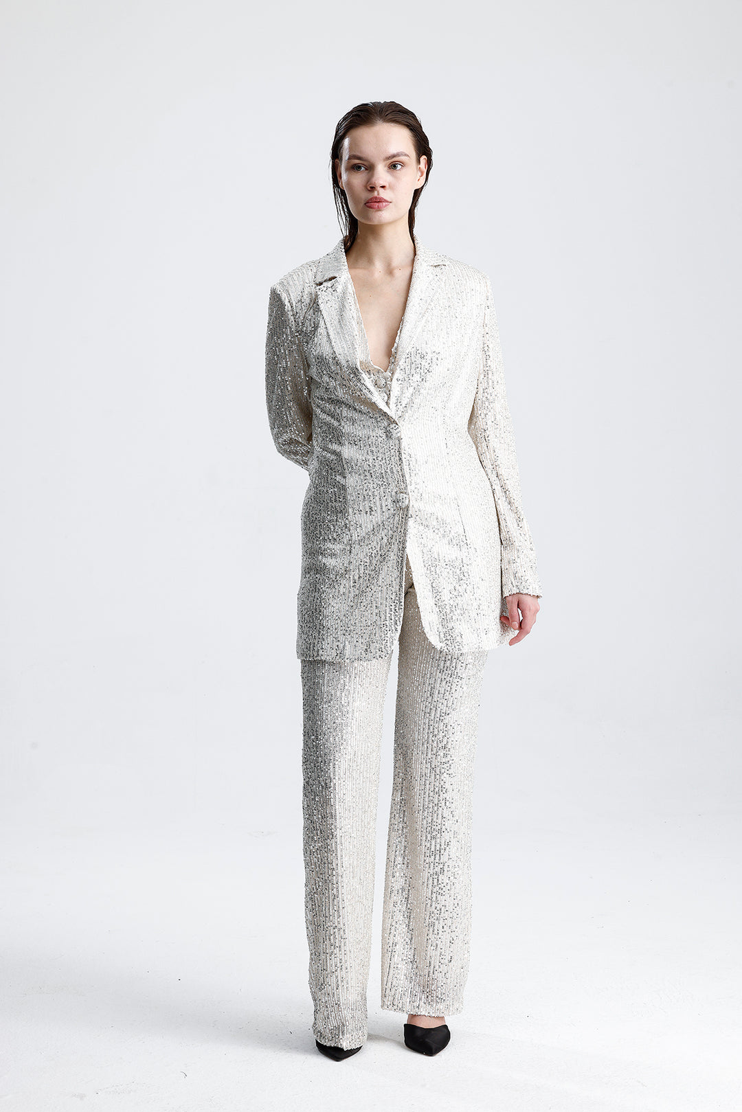 SNS Elegant Blazer Jacket, Vest, and Pants Women's Suit with Beige Piping - Kobryn