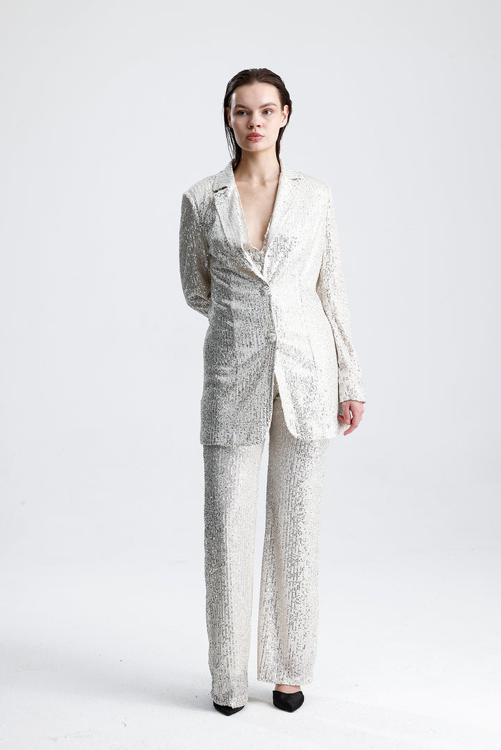 SNS Elegant Blazer Jacket, Vest, and Pants Women's Suit with Beige Piping - Kobryn