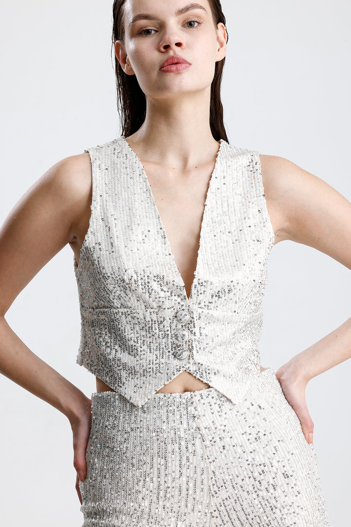 SNS Elegant Blazer Jacket, Vest, and Pants Women's Suit with Beige Piping - Kobryn